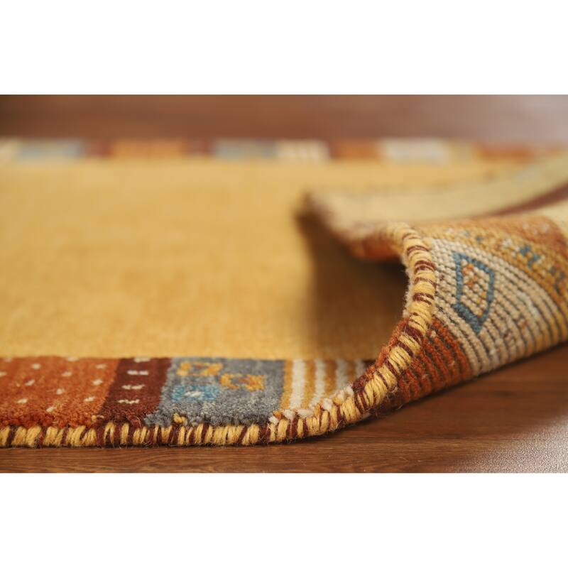 Hand Knotted Oriental 100% Wool Carpet Tribal Tribal Yellow & Gold Gabbeh Area Rug - 4' 4'' X 2' 4''