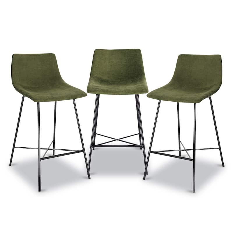 Poly & Bark Paxton 24" Seat Height Velvet Counter Stool - Set of 3