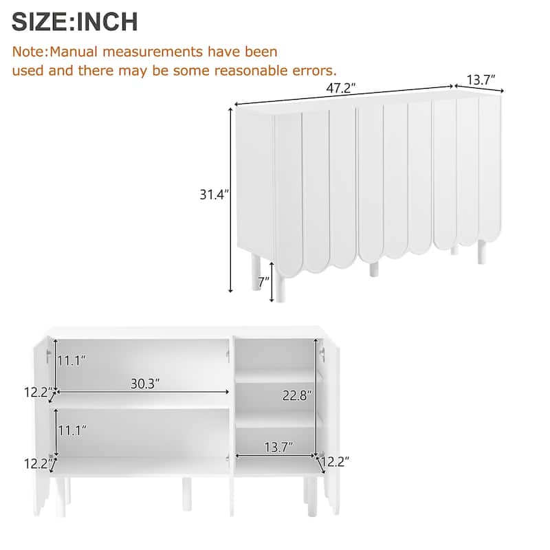 Wave Doors Shoe Cabinet with Adjustable Shelves and 5 Solid Wood Legs