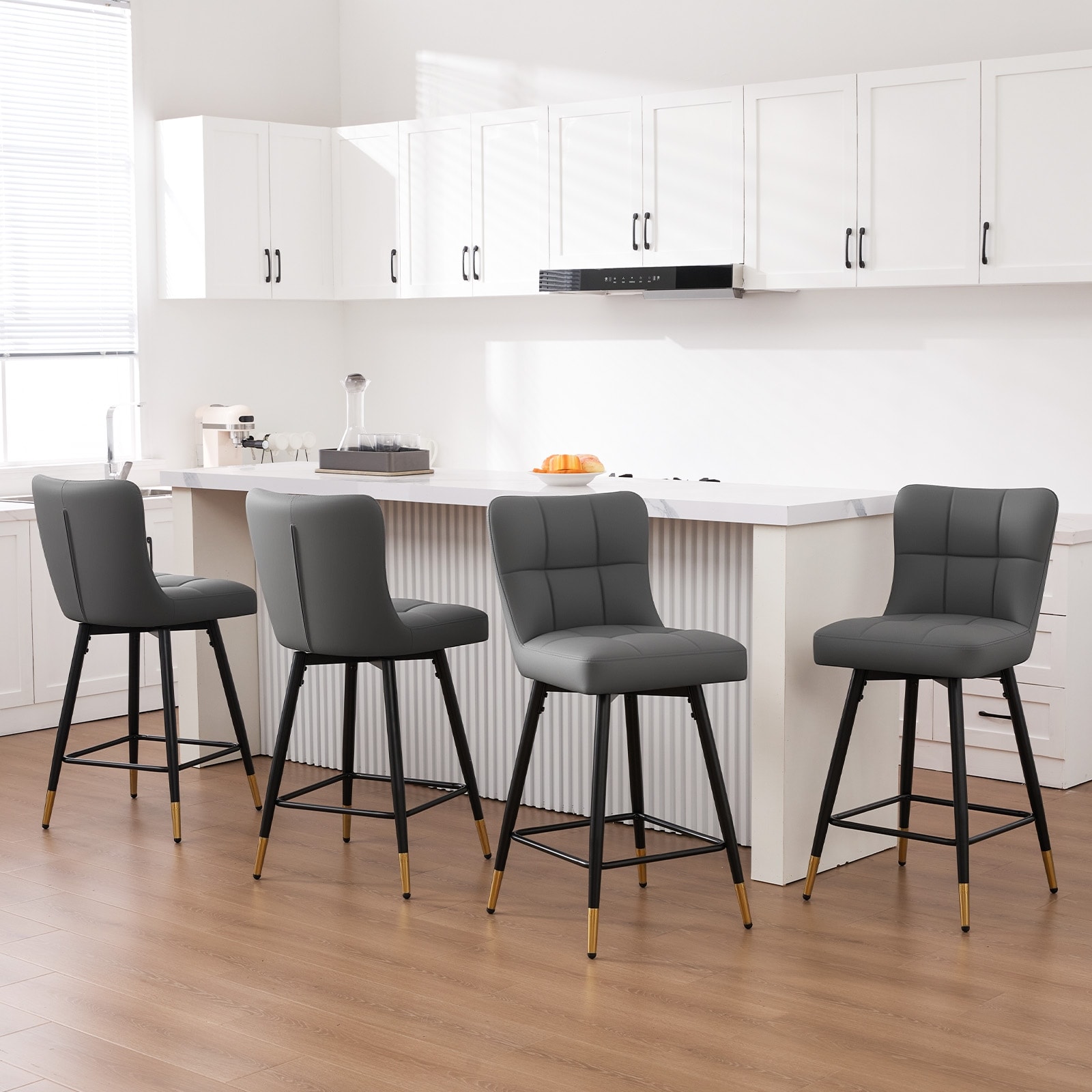 Faux Leather Swivel Counter Height Barstools Set of 2 with High Back - 38.98"H x 17.72"W x 21.26"D