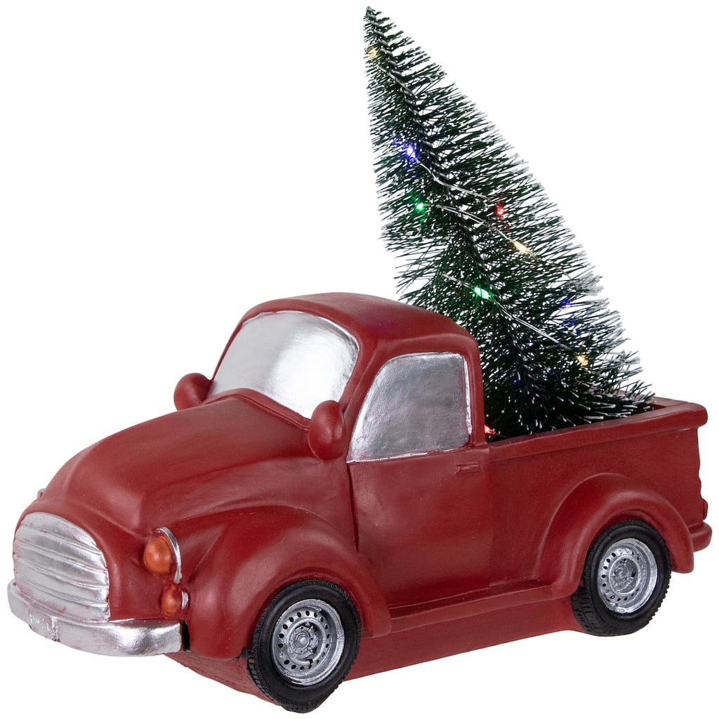 10" Red Vintage Truck With LED Lighted Christmas Tree Decoration