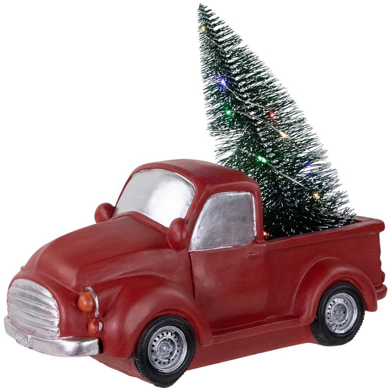 10" Red Vintage Truck With LED Lighted Christmas Tree Decoration