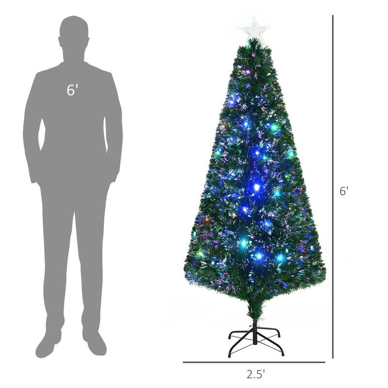 6ft Tall Artificial Douglas Fir Tree with Pre-Lit Fiber Optics, LED Lights, and Realistic Branches, Xmas Tree for Holiday Decor