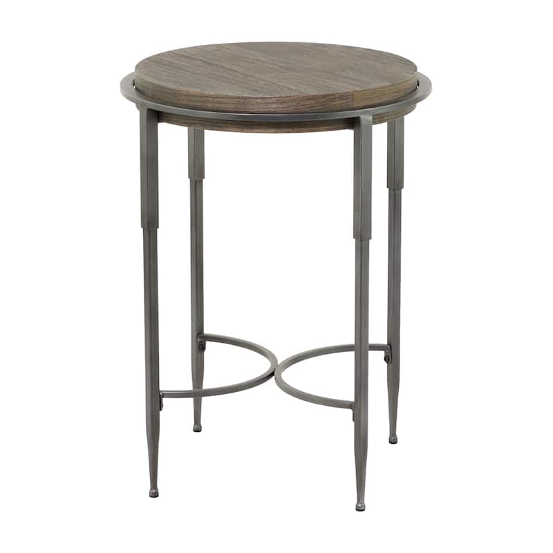 Gray Metal Industrial Accent Table with Brown Wood Top