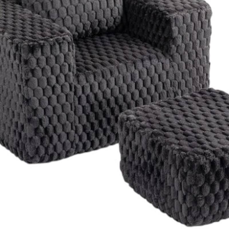 HomeRoots 42" Charcoal Chenille Arm Chair With Ottoman - 42.00 in. x 23.00 in. x 35.00 in.
