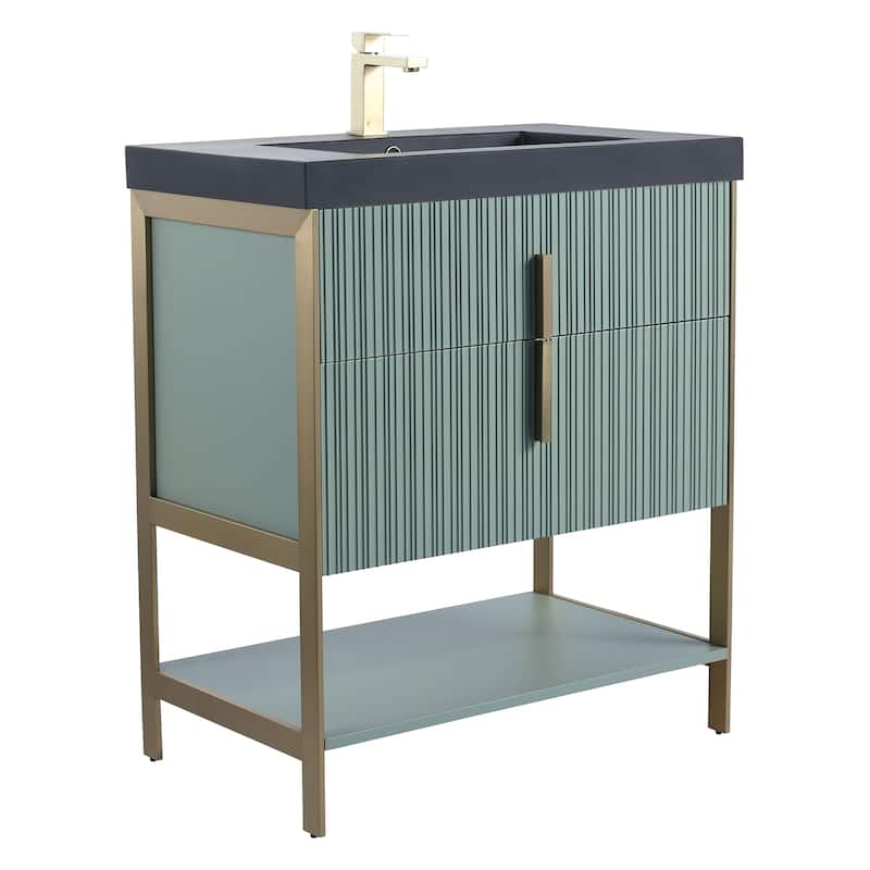 Fine Fixtures Serenity Modern Bathroom Vanity with Black Gel Acrylic Top