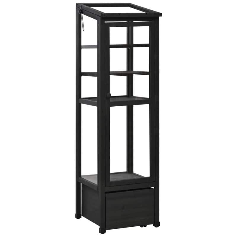 62.4-Inch Tall Wooden Garden Greenhouse - Portable Mini Cold Frame With Movable Storage Box & Adjustable Shelves . - Black