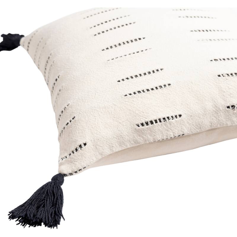 Estelle Cream Bohemian Throw Pillow with Tassels