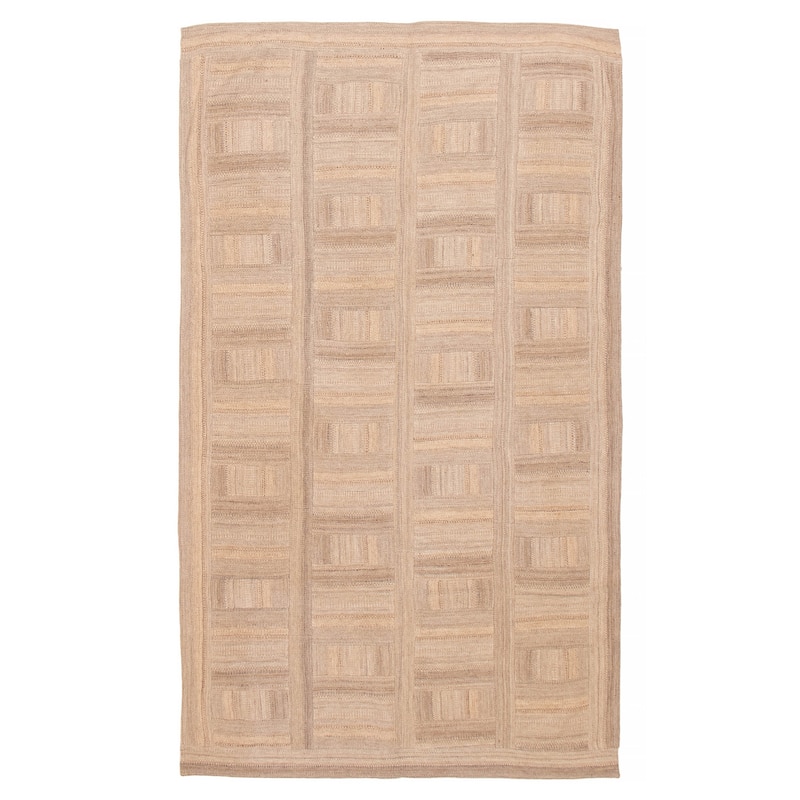 ECARPETGALLERY Flat-Weave Anatolia Patch Taupe Wool Kilim - 5'7 x 9'8 - Taupe - 5'7 x 9'8