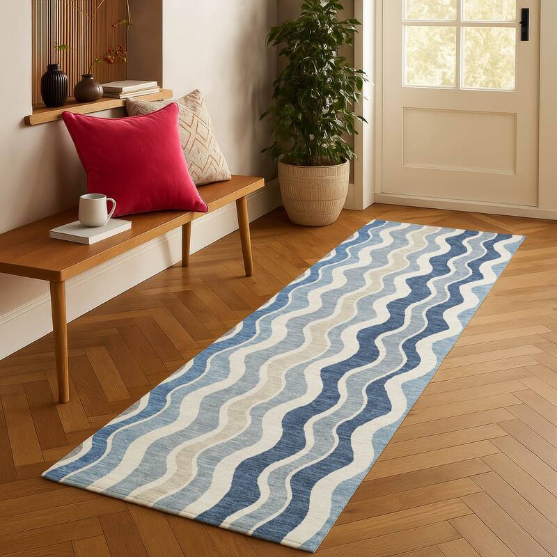 Machine Washable Indoor/ Outdoor Funky Stripe Chantille Rug