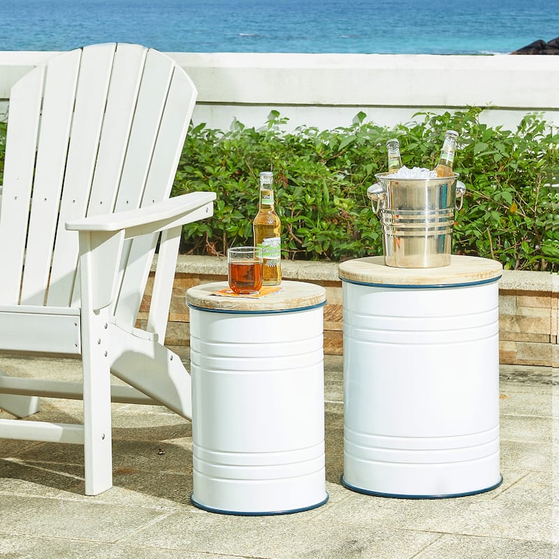 Glitzhome Set of 2 Industrial Farmhouse Outdoor Stool Storage Ottomans