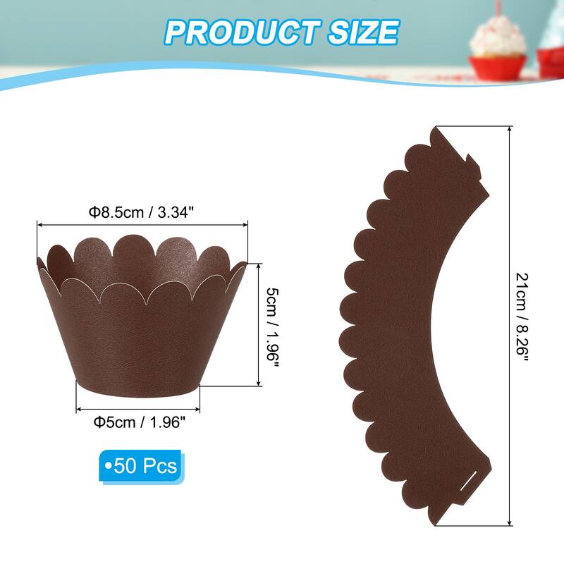 Cupcake Wrappers Paper, 50 Pack Baking Cups Standard Wave Decor - Brown