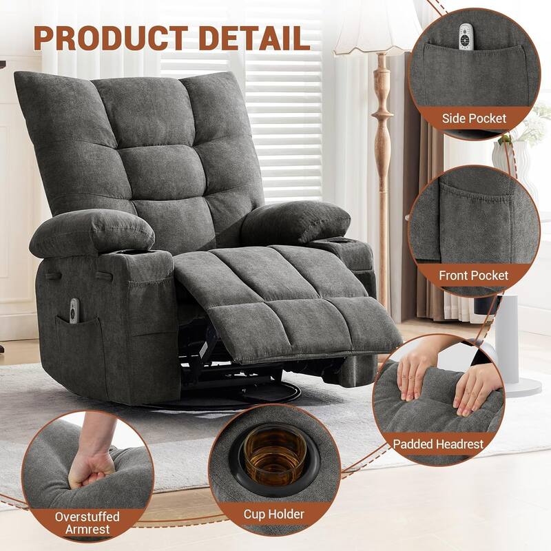 360 Degree Swivel Rocking Single Sofa with Cup Holders