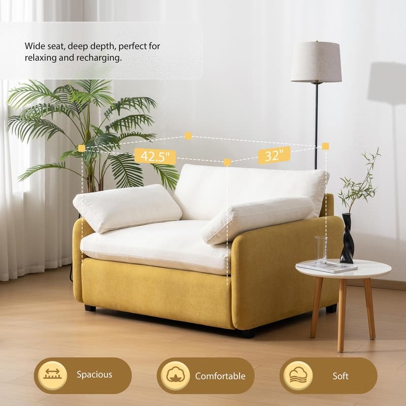 50" Oversized Chenille Accent Chair, Wide Deep Seat Upholstered Armchair with Pillows