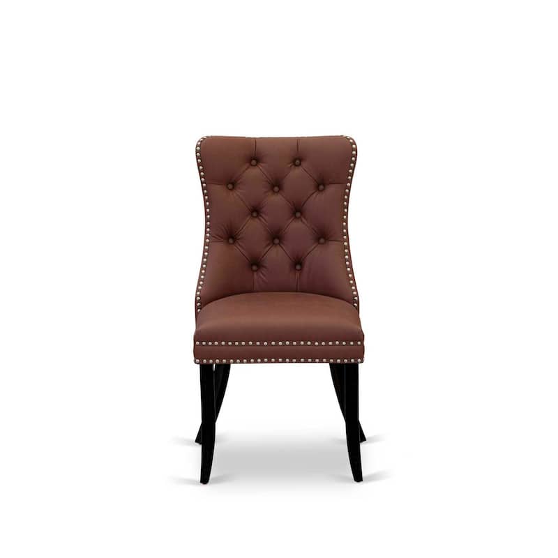 Parson Dining Chairs Set of 2 - Burgundy Faux Leather Padded Chairs with Nailhead Trim