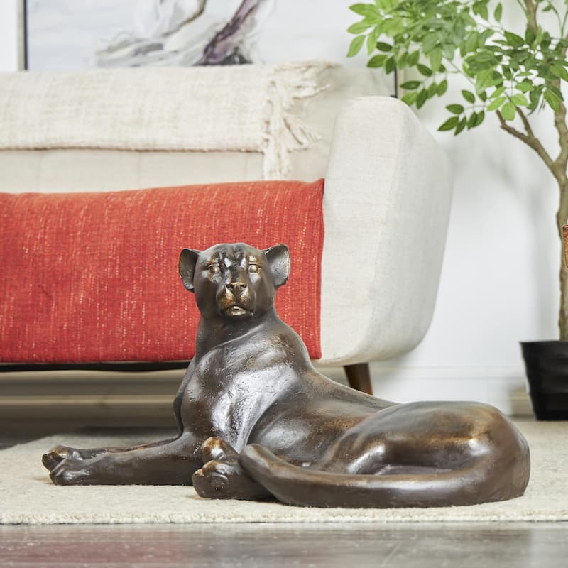 Polystone Leopard Laying Decorative Sculpture - Black - Roche River Decor