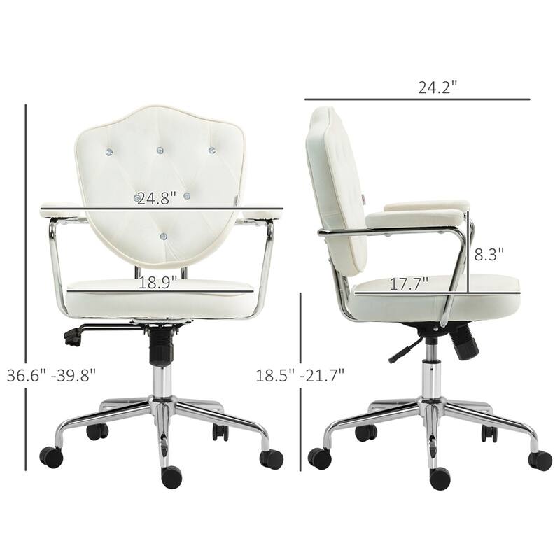 Rhinestone-Studded Back Office Chair with Swivel Wheels - 24.8" W x 24.2" D x 36.6" - 39.8" H