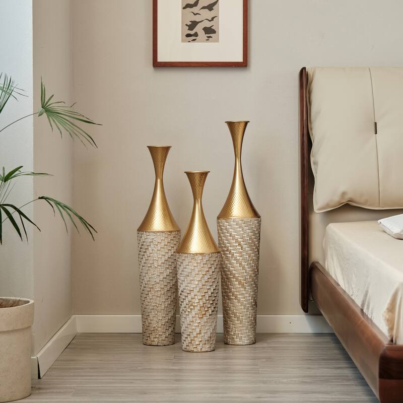 Hand-Woven PVC Rattan Floor Vase