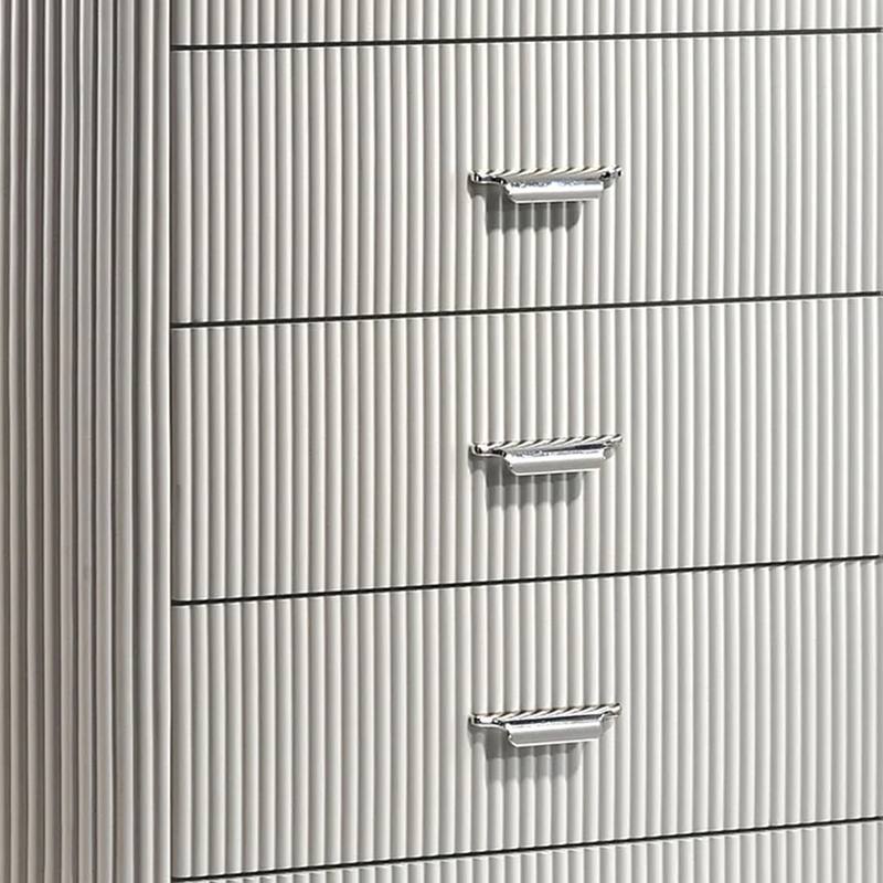 Alda Tall Dresser Chest, 5 Drawers, Black Stone Top, Gray Wood, Silver