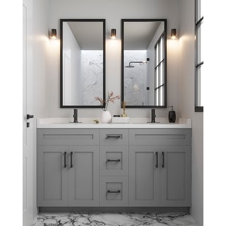 Nelson Cabinetry 60" Gray Shaker Wood Double Bathroom Vanity with Soft-Closing Doors and Drawers