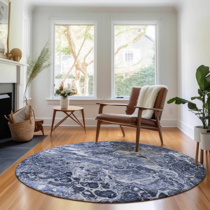 Premium Washable Super Soft Abstract Motion Mayfield Rug - Navy - 8' x 8' - Round