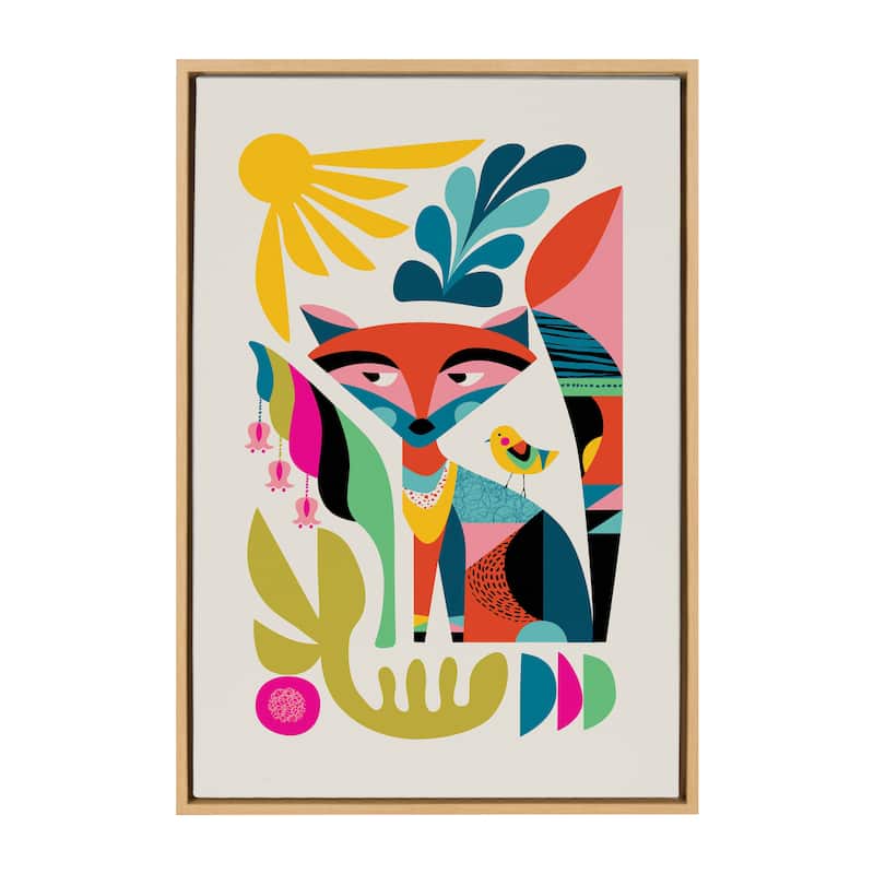 Kate and Laurel Sylvie Mid Century Modern Fox Framed Canvas by Rachel Lee
