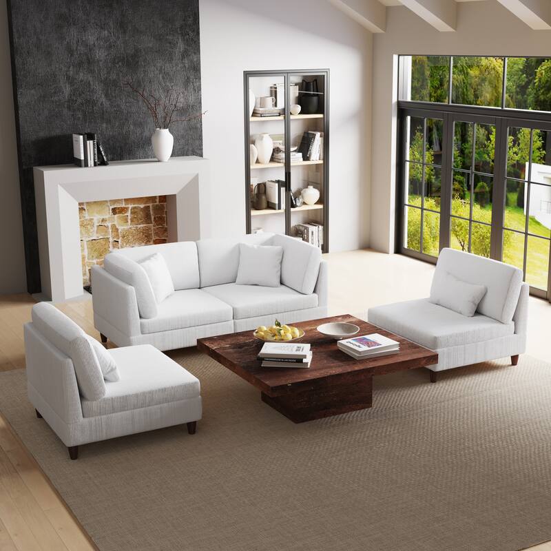 4-Piece Modern Corduroy Modular Sectional Sofa with pillows For Living Room