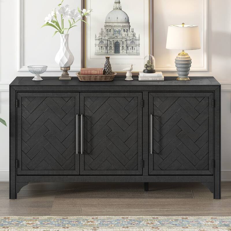 Designed Storage Cabinet Sideboard with Adjustable Shelves - Black