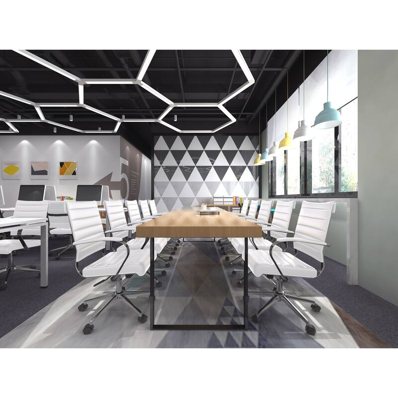 Modern Office Chair, Executive Mid-Back Conference Room Chair in PU Leather with Wheels and Arms