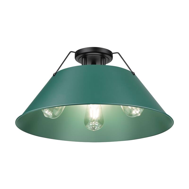Yep by Golden Lighting Orwell 3-light Flush Mount in Matte Black and Pine Green shade