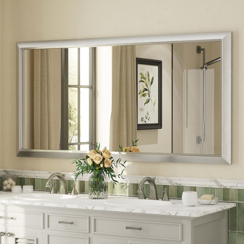 Beveled Metal Rectangle Framed Bathroom Vanity Tempered Glass Mirrors - 60" x 30" - Silver