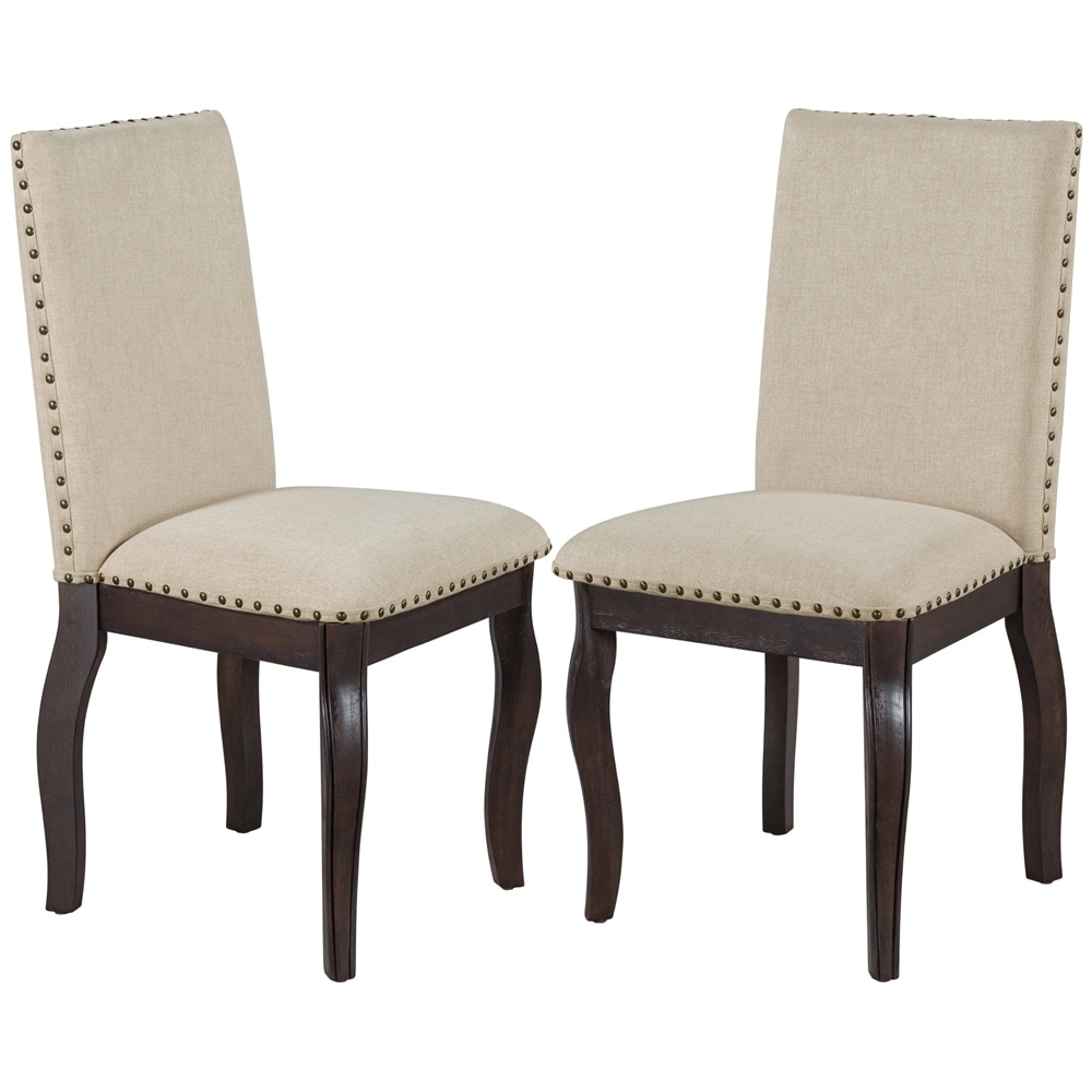 Set of 2 Dining chairs Wood Upholstered Fabirc Dining Room Chairs with Nailhead