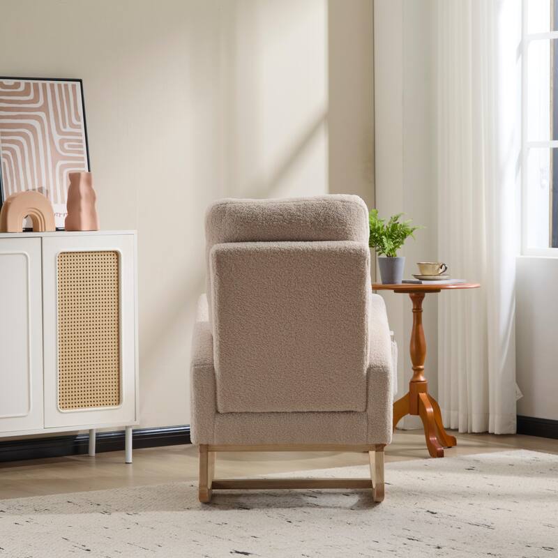 Beige Rocking Chair Side Chair Reading Chair, Minimalist Upholstered Chair Dressing Chair Leisure Chair