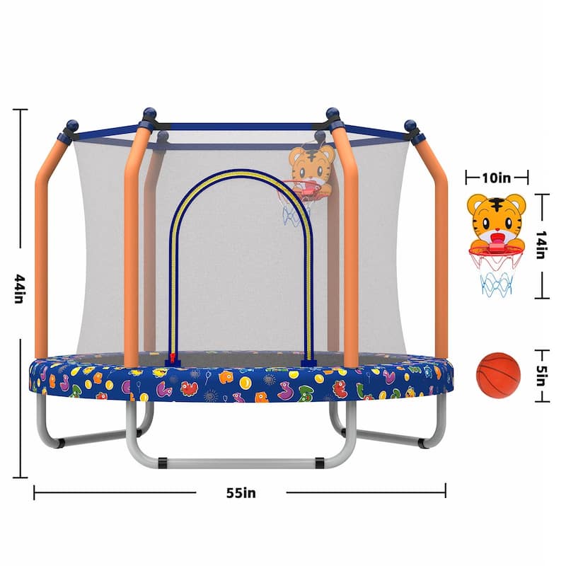 55-inch Trampoline for Kids Indoor & Outdoor Small Toddler Trampoline with Basketball Hoop