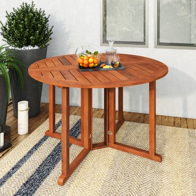 CorLiving Miramar Natural Hardwood Outdoor Drop Leaf Dining Table