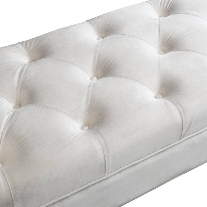 Dusty Teal Button-Tufted Ottoman Bench - Large Upholstered Foot Rest with Legs & Rolled Arms