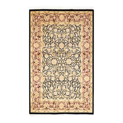 Overton Hand Knotted Wool Traditional Oriental Black Area Rug - 4' x 6'