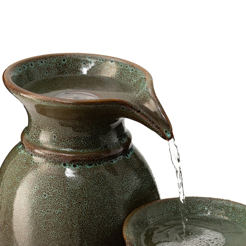 Glitzhome 27"H/35"H 3-Tier or 4-Tier Embossed Pattern LED Ceramic Pots Fountain