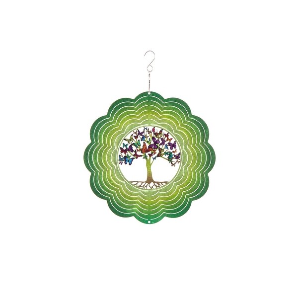 10 in. Tree of Life 3D Optical Illusion Hanging Metal Wind Spinner