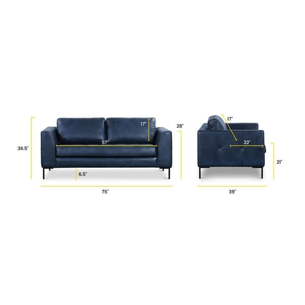 dimension image slide 7 of 12, Poly & Bark Calle 75" Genuine Italian Leather Apartment Sofa