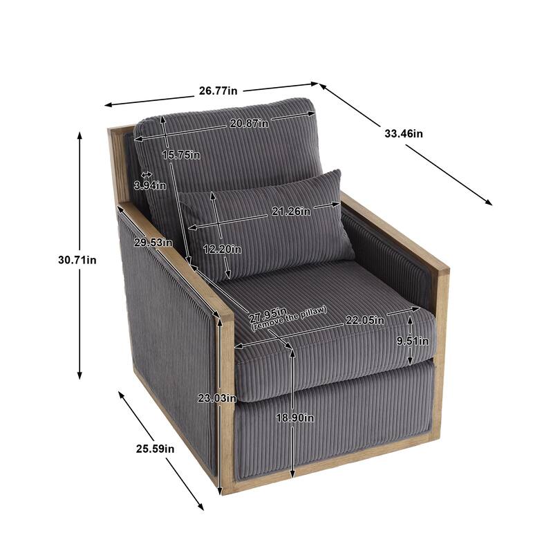 Corduroy Barrel Chair, High Back Comfy Accent Sofa Chair 360 Degree Swivel Barrel Arm Chairs, Leisure Arm Chair for Living Room