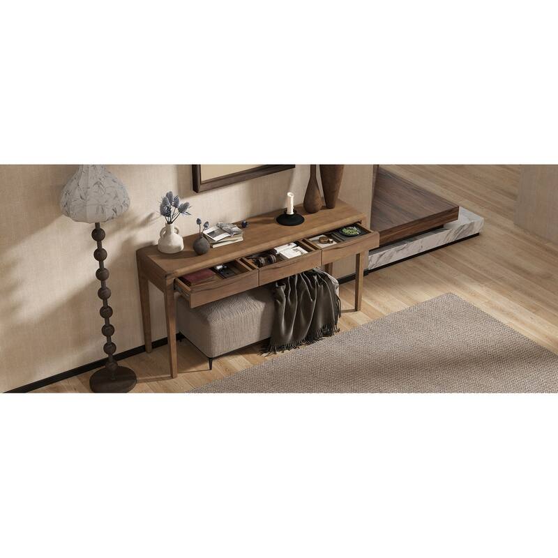59.84"Elegant Console Table,Light Luxury Entryway Table with 3 Drawers,Farmhouse Sofa Table with Soft-Corner Design