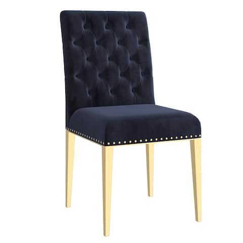 Contemporary Velvet Side Chair, set of 2, in Black with Gold Legs - N/A