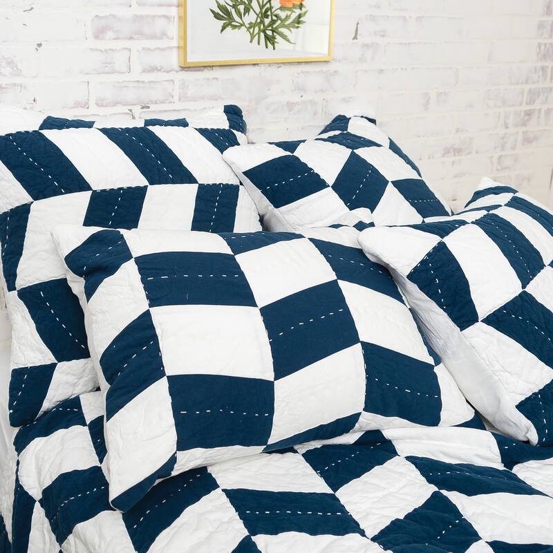 Herringbone Patch Indigo Euro Sham