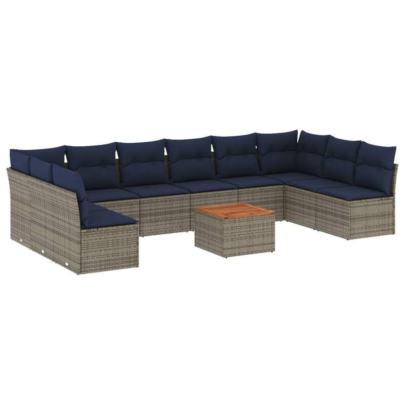 vidaXL 11 Piece Patio Sofa Set with Cushions Grey Poly Rattan - 24.4x 24.4x 27.2