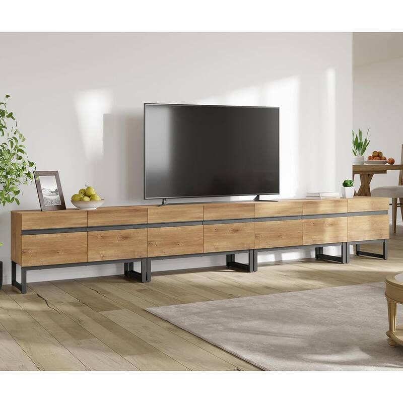 WAMPAT Modern TV Stand for TVs up to 50 inch TV, 2 in 1 Entertainment Center TV Console with Storage Cabinets and Metal Base