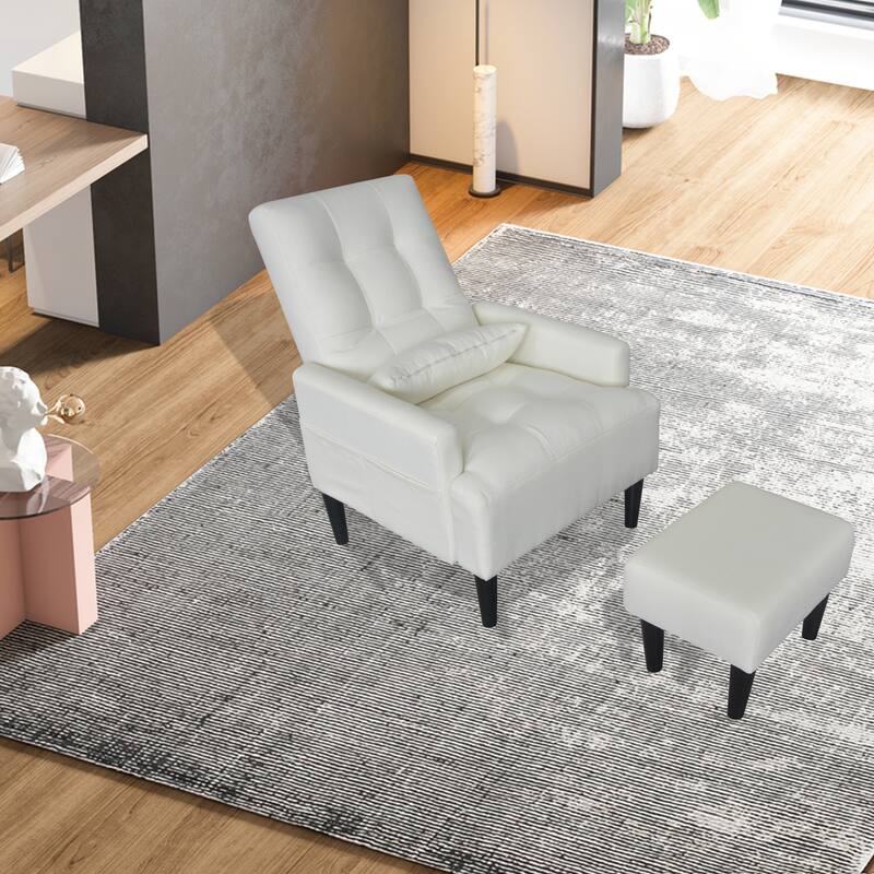 Cream White 26.77" High Back Upholstered Lounge Chair with Ottoman