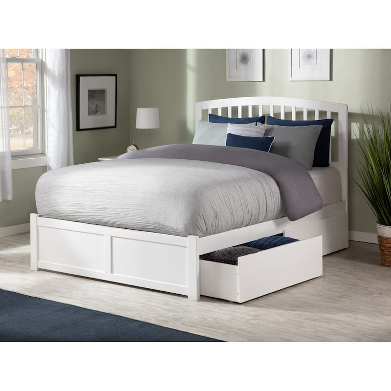 Richmond Queen Platform Bed with Foot Board and 2 Bed Drawers in White - Queen