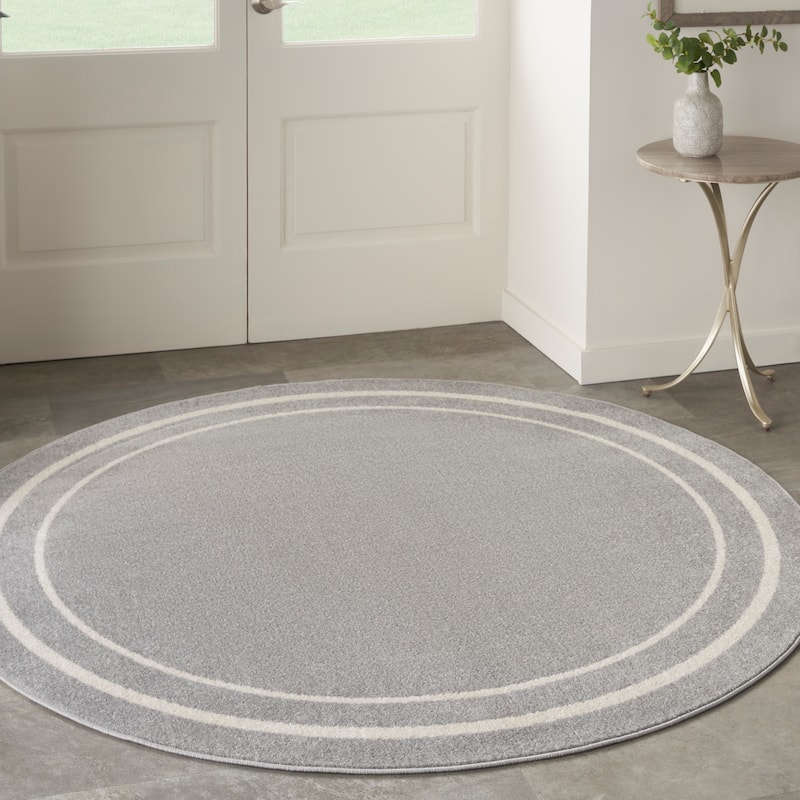 Nourison Essentials Indoor/Outdoor Solid Area Rug - 4' Round - Grey/Ivory