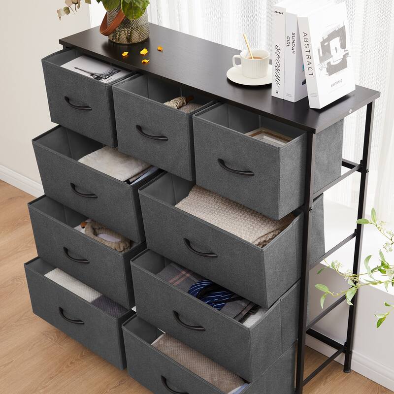 Tall Dresser Storage Tower with 9 Fabric Drawers
